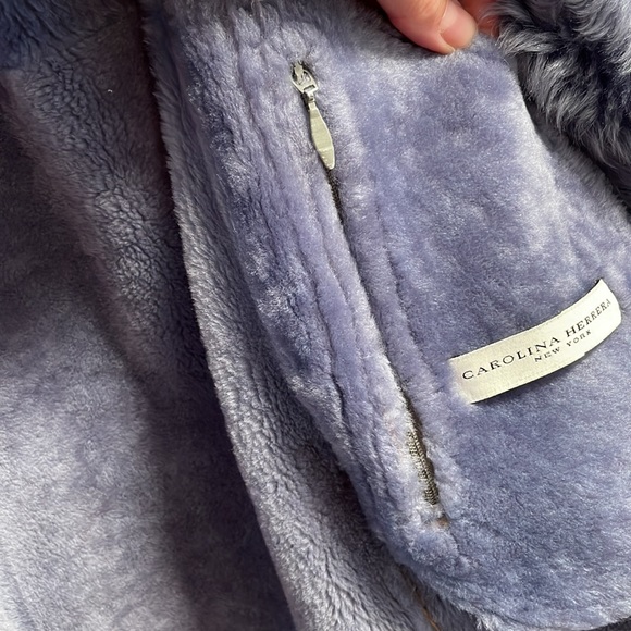 Carolina Herrera tan & blue couture shearling coat - Picture 7 of 14
